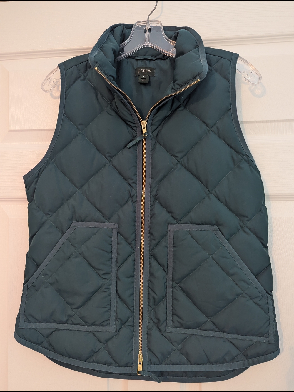 J. Crew Quilted Down Puffer Vest - Forest Green with Gold Zip